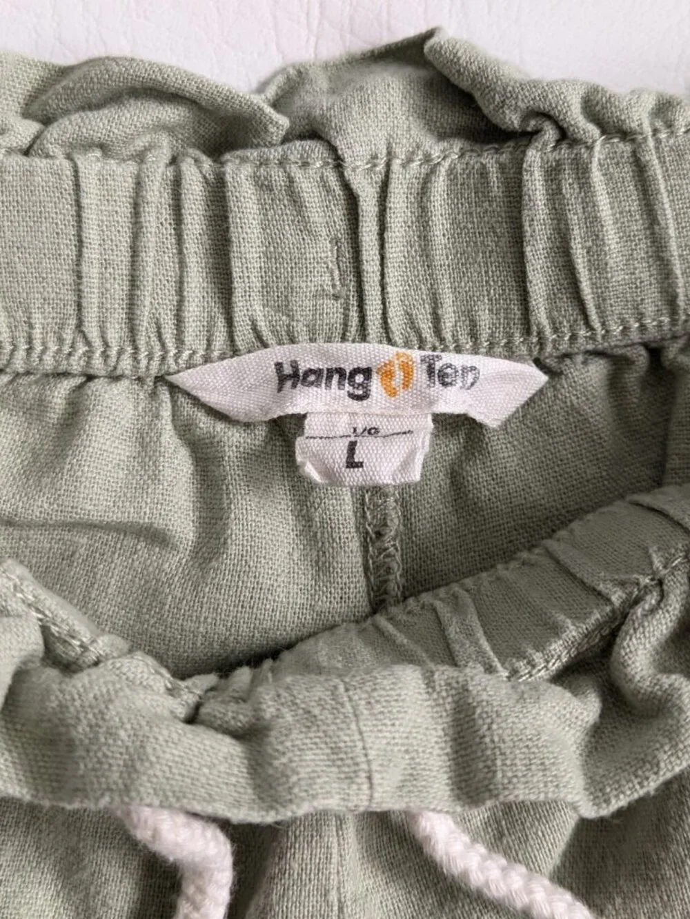 Hang Ten Santa Teresa Linen Blend Shorts Green Sz L Elasticated Waist High Rise
